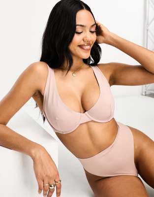 ASOS DESIGN Fuller Bust Amari microfibre & mesh bra with underboob in pale  pink