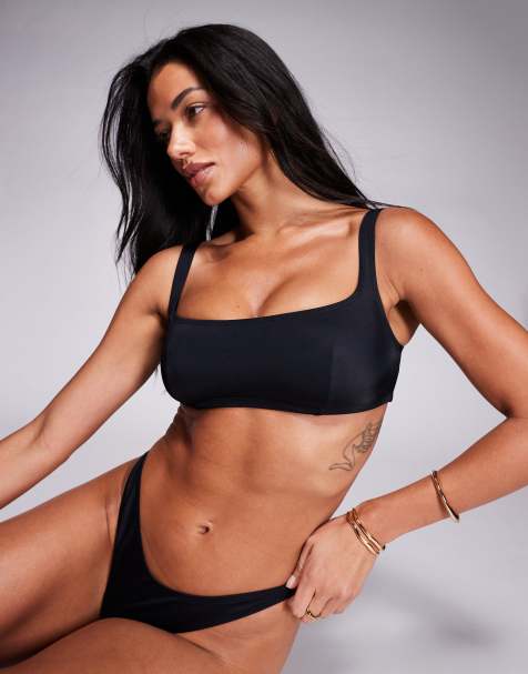 ASOS DESIGN Fuller bust Maya Mirissa scoop crop bikini top in black