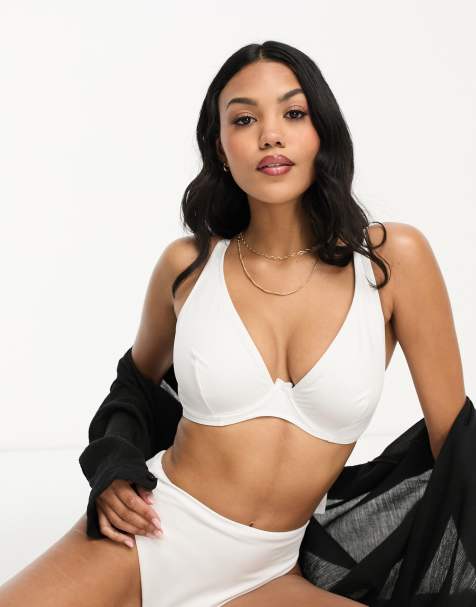 White Frill Edge Fuller Bust Bikini Top