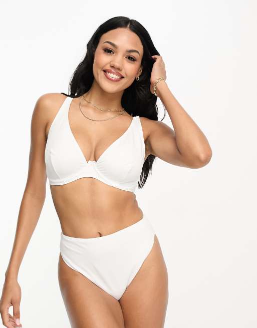 ASOS DESIGN Fuller Bust diamante strap crop bikini top in white