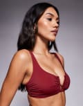 [ASOS DESIGN] ASOS DESIGN Fuller Bust Maya Mix and Match supportive v wire crop bikini top in burgundy-Red 36G Burgundy