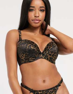 ASOS DESIGN - Poitrines généreuses - Mia - Soutien-gorge pigeonnant rembourré à armatures en satin - Imprimé animal-Multi Multi