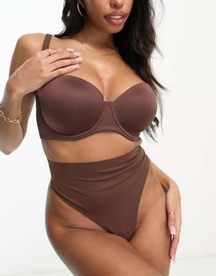 Shop Asos Design Fuller Bust Microfiber Molded Multiway Strapless Bra In Brown