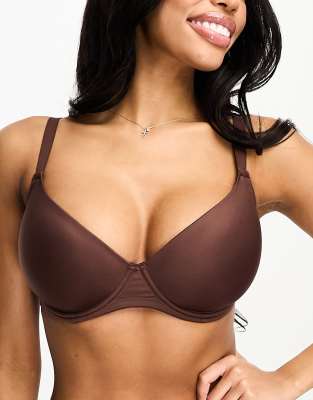 Asos Design Fuller Bust Microfiber Moulded T-shirt Bra In Brown