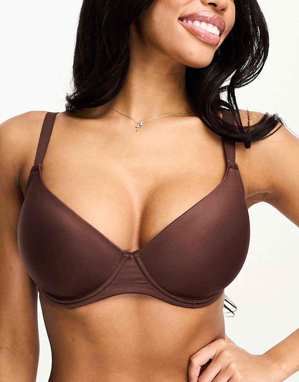 ASOS DESIGN microfibre moulded push-up bra in brown