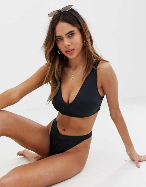 ASOS DESIGN - Fuller Bust - Miks og match - Minimal bikinitop med dyb udkæring i sort - Skål - DD-G , 4 af 4