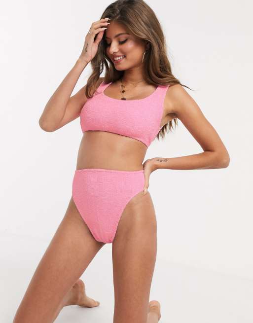 ASOS DESIGN fuller bust mix and match crinkle crop bikini top in dolly pink  dd-f