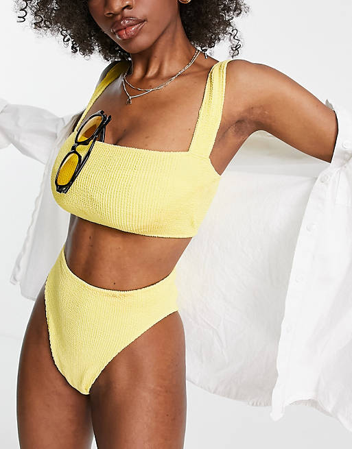 ASOS DESIGN fuller bust mix and match crinkle square neck crop top in yellow