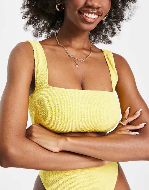 ASOS DESIGN Fuller Bust mix and match crinkle square neck crop top in yellow, 3 of 4