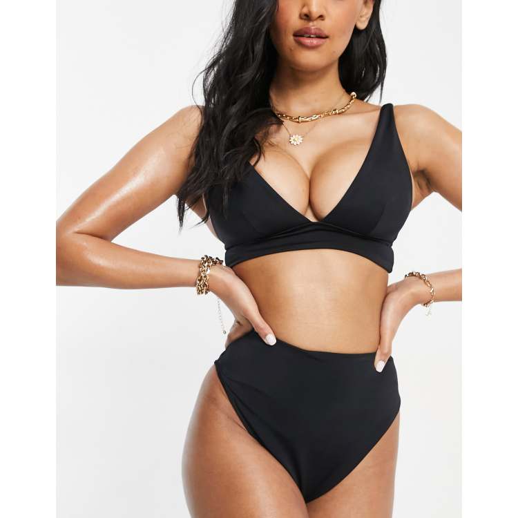 ASOS DESIGN fuller bust mix and match deep band plunge bikini top in black