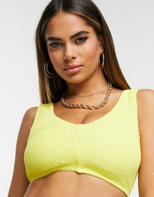 ASOS DESIGN - Fuller bust mix and match - Gul crop krøllet bikinitop i DD-F med V-front, 3 af 4