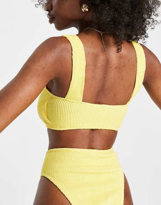 ASOS DESIGN Fuller Bust - Mix and Match - Gul croptop med firkantet hals i krølstof, 4 af 4