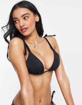 ASOS DESIGN Fuller Bust mix and match ruffle triangle bikini top with clasp  back in mono spot print-Multi