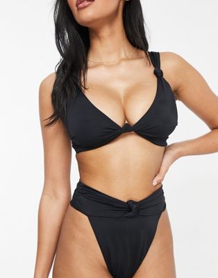 ASOS DESIGN fuller bust mix and match knot crop bikini top in black  - ASOS Price Checker