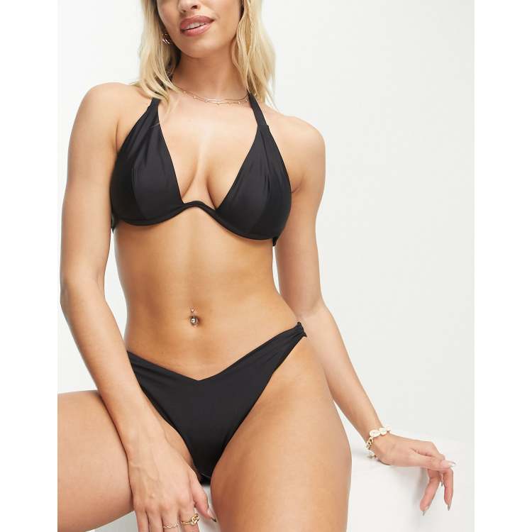 ASOS DESIGN Fuller Bust mix and match ruffle triangle bikini top with clasp  back in black