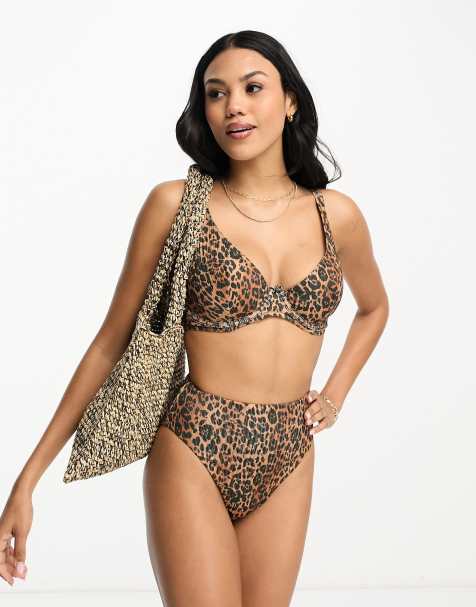 ASOS DESIGN Fuller Bust underwired longline bikini top with gold