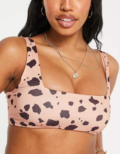 ASOS DESIGN fuller bust mix and match square neck crop bikini top in  natural splodge print