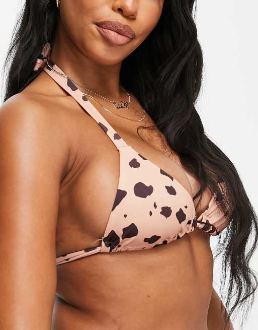 ASOS DESIGN fuller bust mix and match triangle bikini top in natural splodge print , 3 of 4