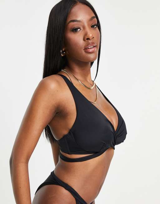 ASOS DESIGN Fuller Bust mix and match underwire wrap bikini top in black