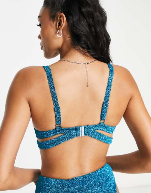 ASOS DESIGN Fuller Bust mix and match underwire wrap bikini top in blue  glitter