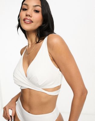 ASOS DESIGN Fuller Bust mix and match underwired wrap bikini top in white
