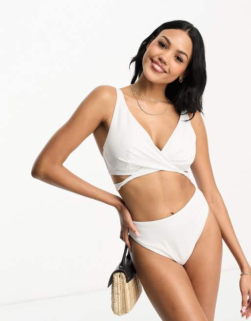 ASOS DESIGN fuller bust double strap triangle bikini top in white