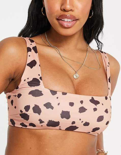 ASOS DESIGN Fuller Bust - Mix og match - Cropped, beige bikinitop med firkantet hals og plettet print - view 1