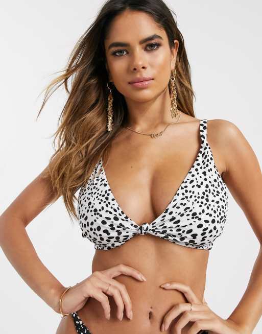 ASOS DESIGN Fuller Bust - Mix og Match - Hvid monokrom cropped bikinitop med knude foran og prikker - DD-G , 3 af 4