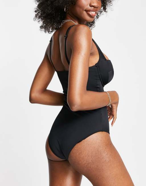 ASOS DESIGN fuller bust underwired mesh overlay cupped swimsuit in black