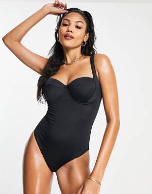 ASOS DESIGN Fuller Bust moulded underwired swimsuit in black DD-G  - ASOS Price Checker