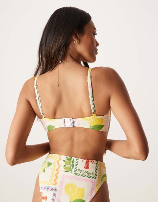 ASOS DESIGN Fuller Bust Olive underwire bikini top in tile print