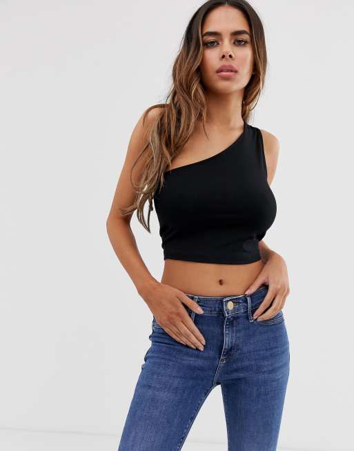 ASOS DESIGN Fuller Bust one shoulder sleeveless crop top in black ASOS