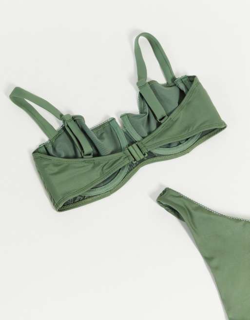 ASOS DESIGN fuller bust picot trim underwire bikini top in khaki