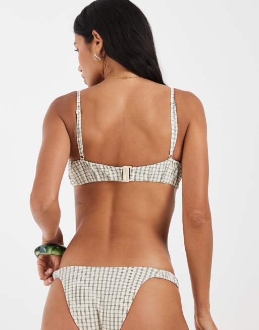 ASOS DESIGN Fuller Bust Piper Paper touch hidden underwire bikini in checked print, 2 of 4