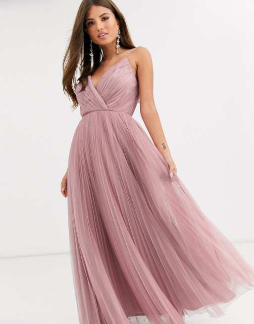 ASOS DESIGN Fuller Bust - Plisseret, lyserød cami-maxikjole i tyl, 4 af 4