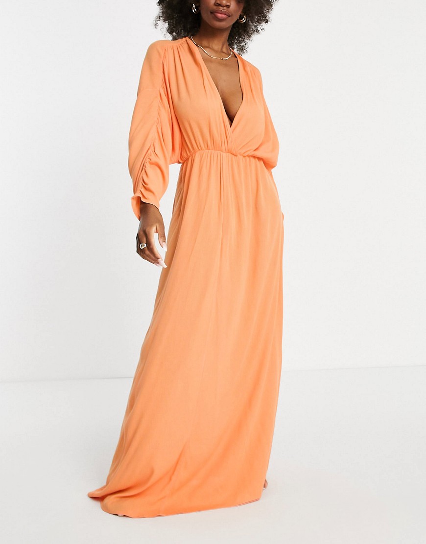 ASOS DESIGN fuller bust plunge front beach maxi dress in coral-Orange