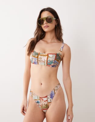 Asos Design Fuller Bust Posey Mirissa Scoop Crop Bikini Top In Multi