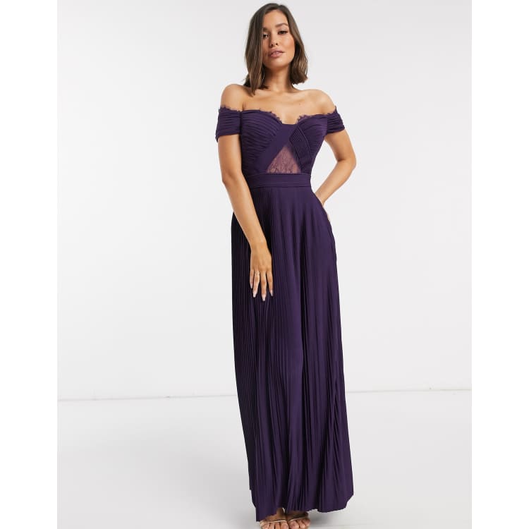 Asos Design Premium Lace And Pleat Bardot Midi Dress Factory Sale