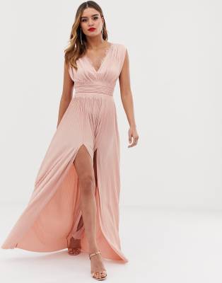 asos premium lace insert pleated maxi dress