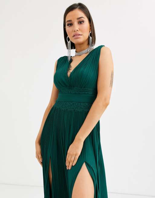 Asos design premium lace insert pleated midi clearance dress