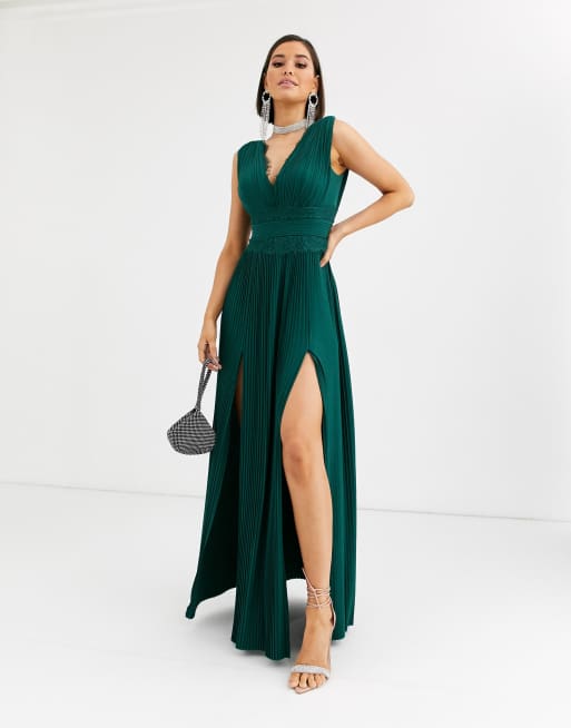 asos pleated maxi dress with lace inserts