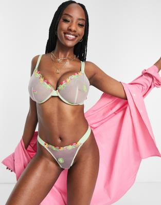 ASOS DESIGN Fuller Bust premium tutti fruity embroidered underwired bra in green - ASOS Price Checker