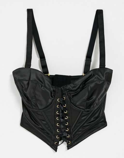 ASOS DESIGN satin corset top in black