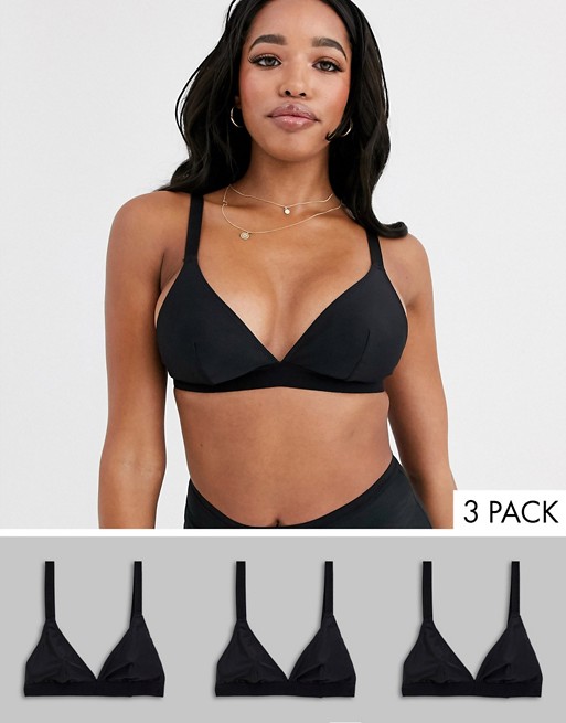 ASOS DESIGN Fuller Bust recycled 3 pack microfibre triangle bra
