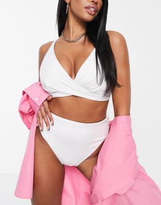 Asos Design Fuller Bust Mix And Match Underwire Wrap Bikini Top In White In White