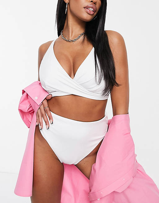  Fuller Bust recycled mix and match underwired wrap bikini top in white 