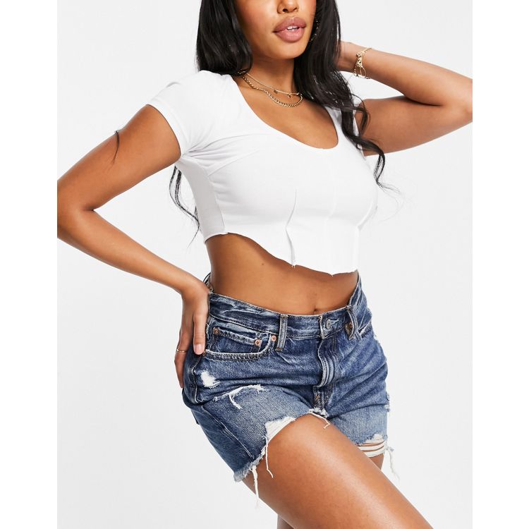 ASOS DESIGN Fuller Bust rib fitted corset top with ultra wide neck in white