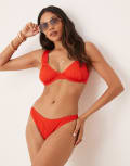 [ASOS DESIGN] ASOS DESIGN Fuller Bust Riddy rib underwired bikini top in red-Pink 36DD Red