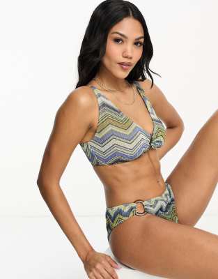 Asos Design Fuller Bust Ring Front Crop Bikini Top In Gray