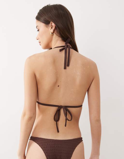 ASOS DESIGN - Fuller Bust - Ruthie - Brun tekstureret trekantsbikinitop med dobbeltstropper og perledetaljer i resin, 2 af 4